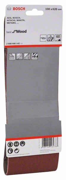 2608606142 - Set di nastri abrasivi da 3 pz. X440 100 x 620 mm, P60, BEST for LEGNO+VERNICE