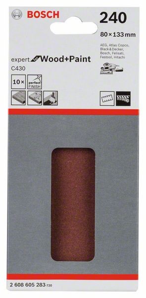 2608605283 -Set 10 Fogli abrasivi C430,80 x 133 mm, P240,EXPERT for LEGNO+VERNICE