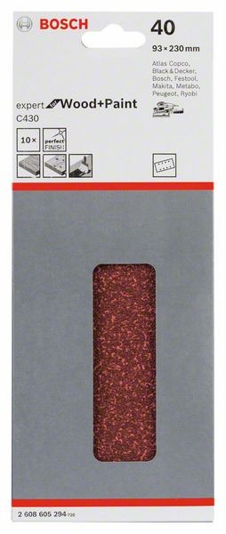 2608605294 - Set 10 Foglio abrasivi C430, 93 x 230 mm, P40, EXPERT for LEGNO+VERNICE
