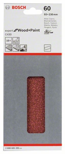 2608605295 -Set 10 Fogli abrasivi C430,93 x 230 mm, P60, EXPERT for LEGNO+VERNICE