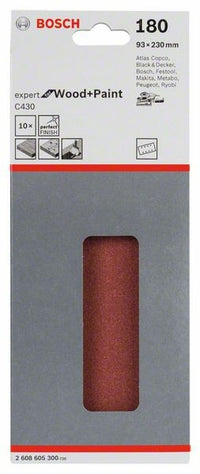 2608605300 -Set 10  Fogli abrasivi C430, 93 x 230 mm, P180, EXPERT for LEGNO+VERNICE