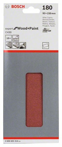 2608605314 - Set 10 Fogli abrasivi C430, 93 x 230 mm, P180, EXPERT for LEGNO+VERNICE