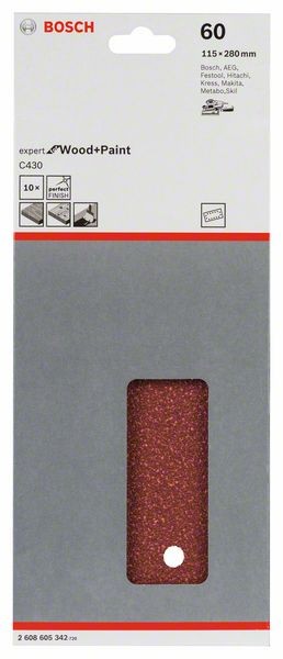 2608605342 - Foglio abrasivo C430, confezione da 10 pz. 115 x 280 mm, 60