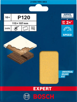 2608900893 - KIT 10 FOGLI BOSCH 115mm X 107mm P.120 , EXPERT for LEGNO+VERNICE