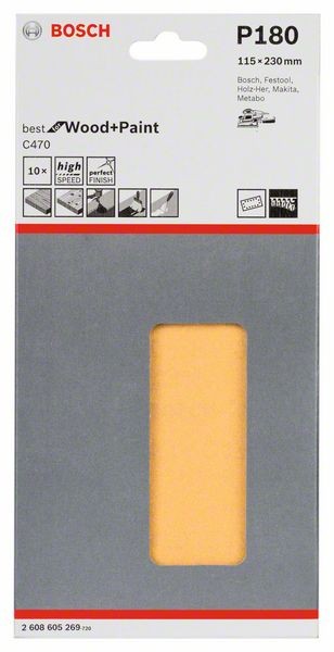 2608605269 - Set 10 fogli abrasivi C470 , 115mm X 230mm , P180 , BEST for LEGNO+VERNICE