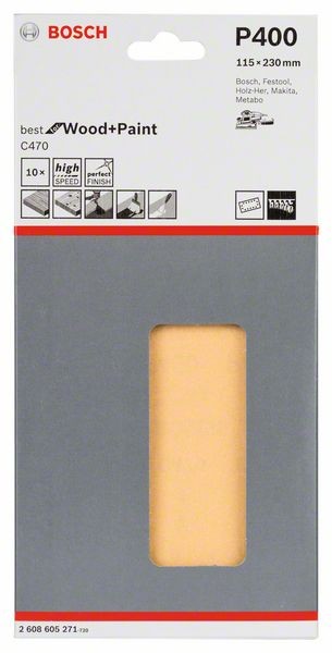 2608605271 - Set 10 fogli abrasivi C470 , 115mm X230mm , P400 , BEST for LEGNO +VERNICE