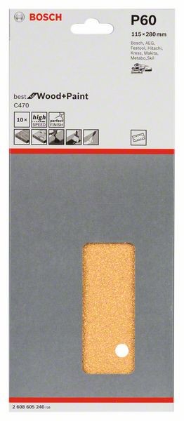 2608605240 - Set 10 Fogli abrasivi C470 , 115mm X 280mm , P60 , BEST for LEGNO+VERNICE