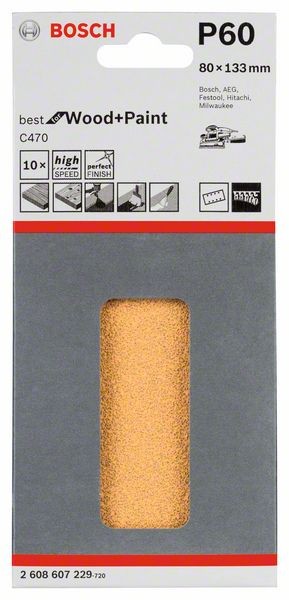 2608607229 - Set 10 fogli abrasivi C470 , P60 , 80 x 133mm, BEST for LEGNO+VERNICE