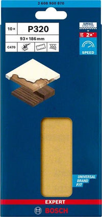 2608900870 - Set 10 fogli abrasivi C470 , P320 , 93 X 186mm , EXPERT for LEGNO+VERNICE