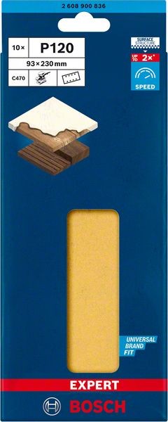 2608900836 - Set 10 fogli abrasivi C470 , P120, 93 x 230mm , EXPERT for LEGNO+VERNICE