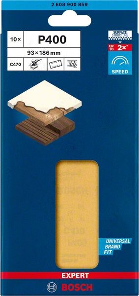 2608900859 - Set 10 Fogli abrasivi C470 , 93 X 186mm , P400 , EXPERT for LEGNO+VERNICE