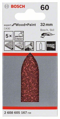 2608605167 - Set 5Fogli abrasivi C430, 32 mm, P60, EXPERT for LEGNO+VERNICE