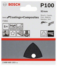 2608605193 - Set 5 Fogli abrasivi F355, 93 mm, P100. BEST for materiali plastici+compositi