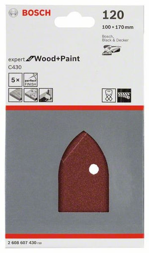 2608607430 - Set di fogli abrasivi da 5 pz. C430 ,  P120 EXPERT for LEGNO+VERNICE