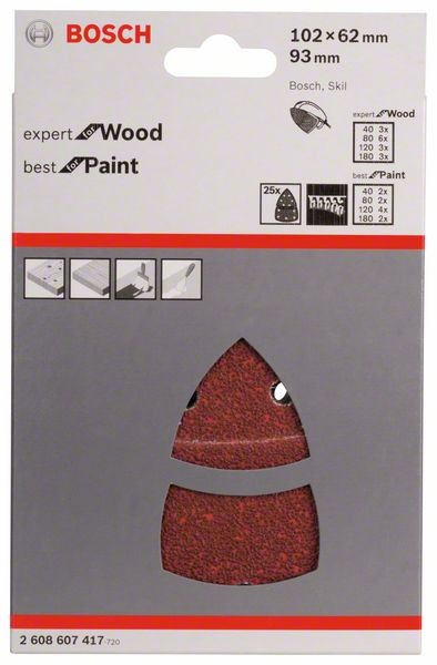 2608607417 - Set 25 fogli abrasivi C470 x 10 , C430 x 15 ,Ideale X legno+vernice