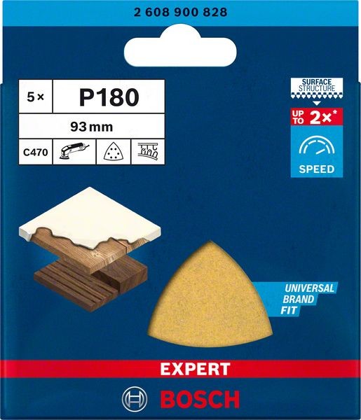 2608900828 - Set 5 fogli abrasivi C470 , P180, EXPERT for LEGNO+VERNICE, 93mm