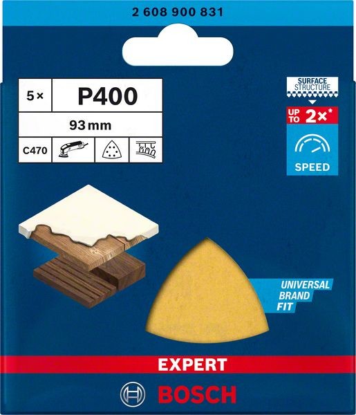 2608900831 - Set 5 fogli abrasivi C470 , P400 , EXPERT for LEGNO+VERNICE , 93mm