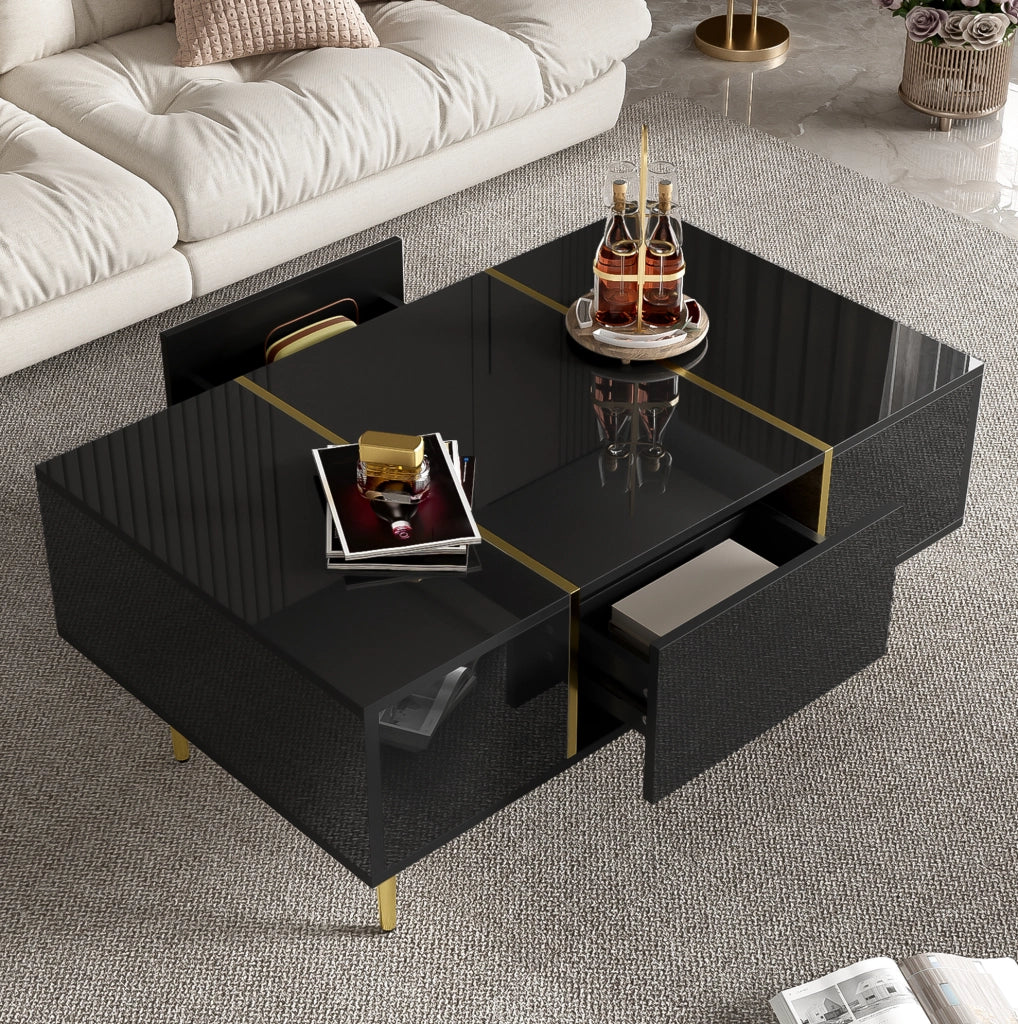 Tavolino da caffè nero lucido con 2 cassetti; MDF; 100x60x41;5 cm