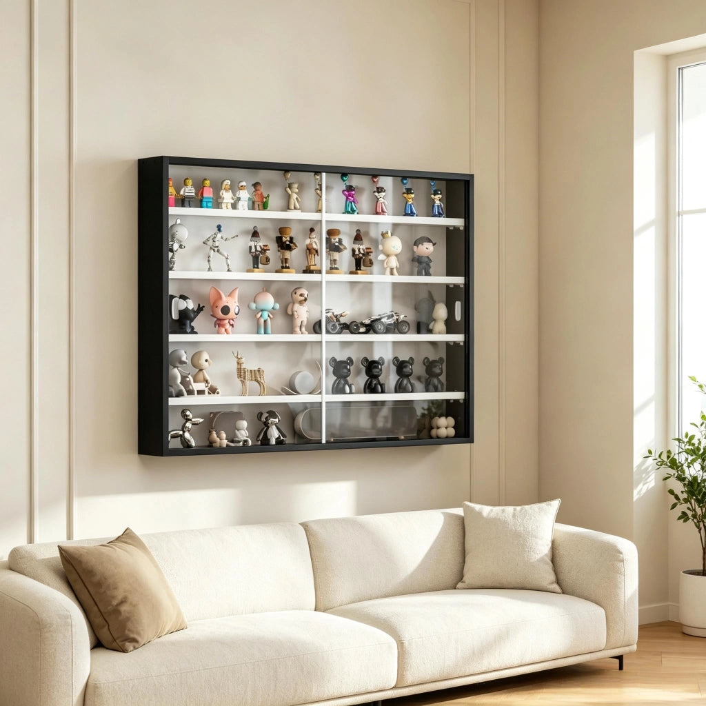 VETRINA A MURO 80 x 9,5 x 60 cm in vetro e pannello di legno Nero/Bianco