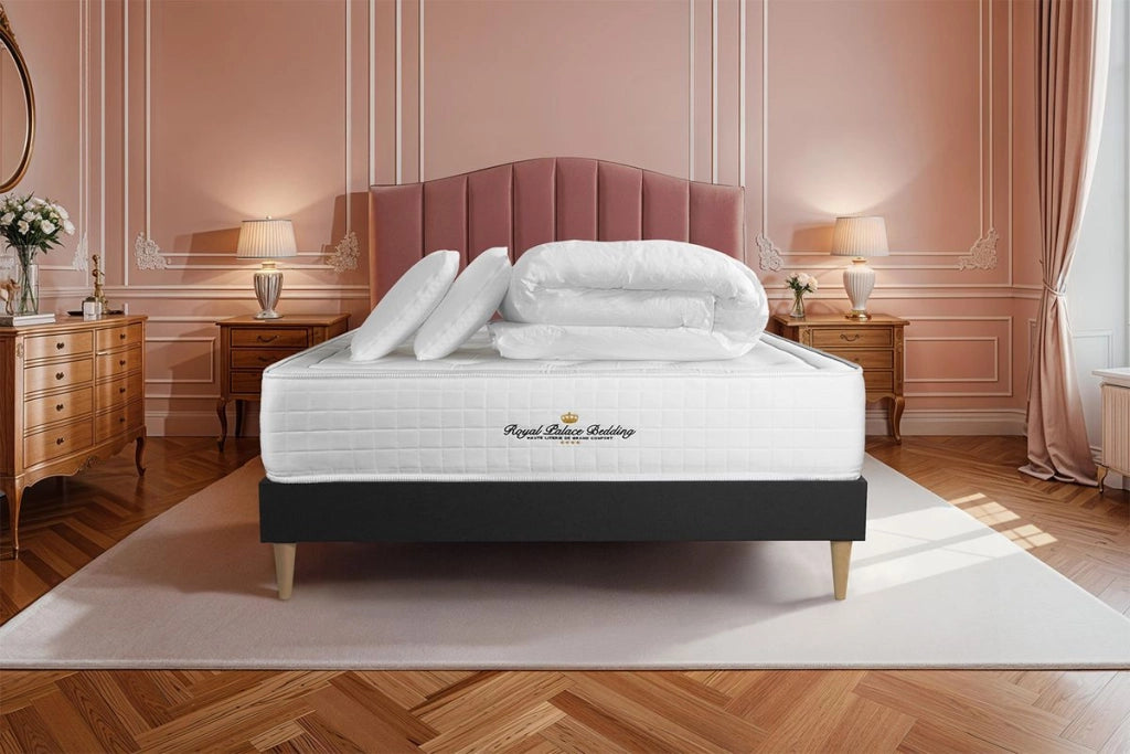 Pacchetto letto completo - Materasso 160x200cm + Box spring con doghe (kit) + 2 cuscini + Piumino - Buckingham