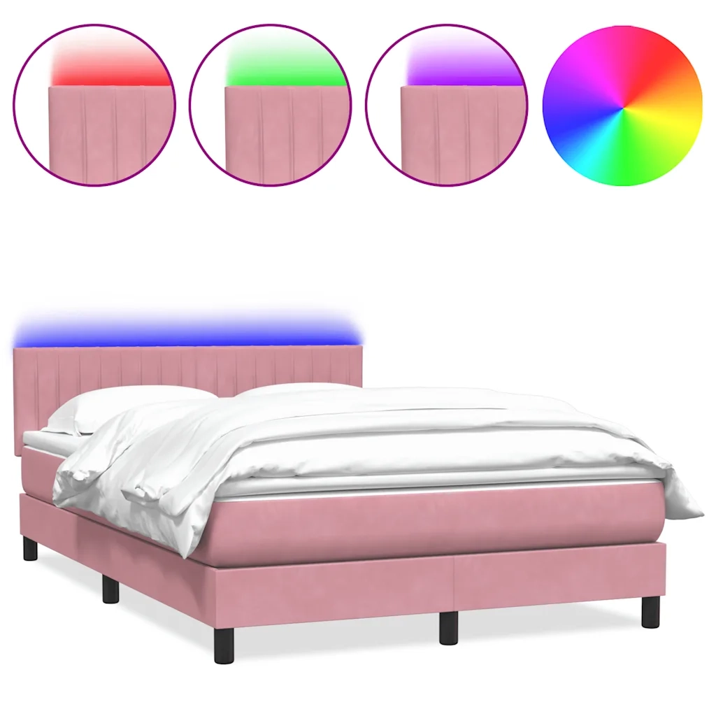 Letto a Molle con Materasso e LED Rosa 160x210 cm in Velluto 3317084