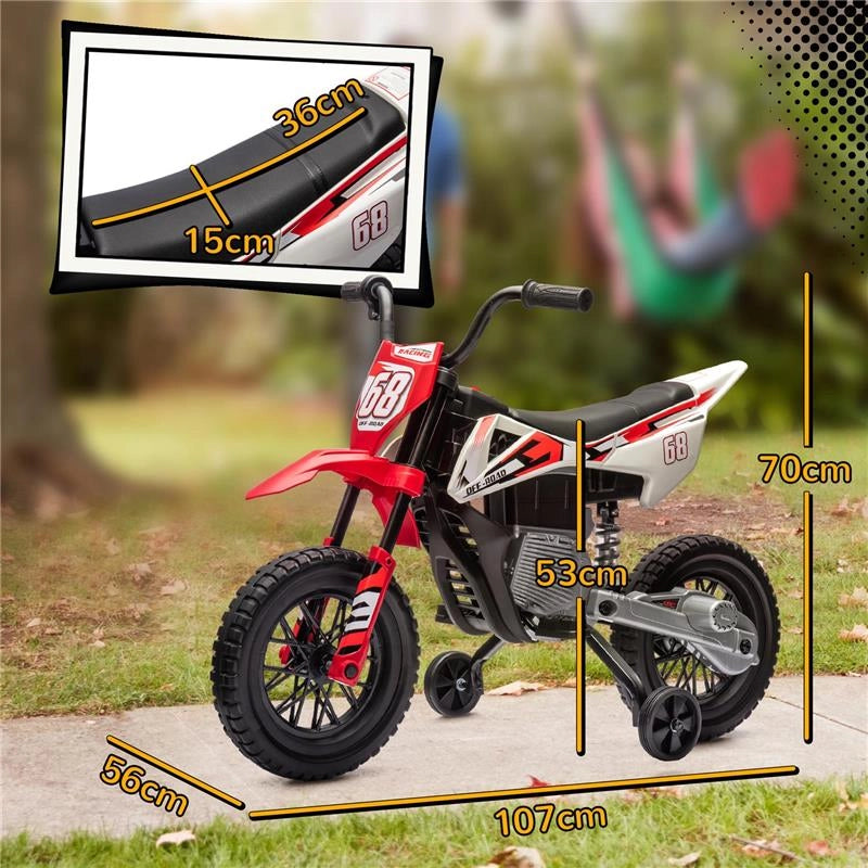 MOTO ELETTRICA PER BAMBINI CON ROTELLE E INDICATORE DI CARICA IN PP E METALLO 107X56X70 CM ROSSO