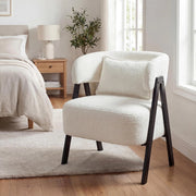 Poltrona da Salotto, Poltrona Imbottita Confortevole con Schienale Curvo e Cuscino Lombare, Piedi in Metallo Solidi, Sedia Relax per Angolo Lettura, Salotto, Camera da Letto (Bianco)