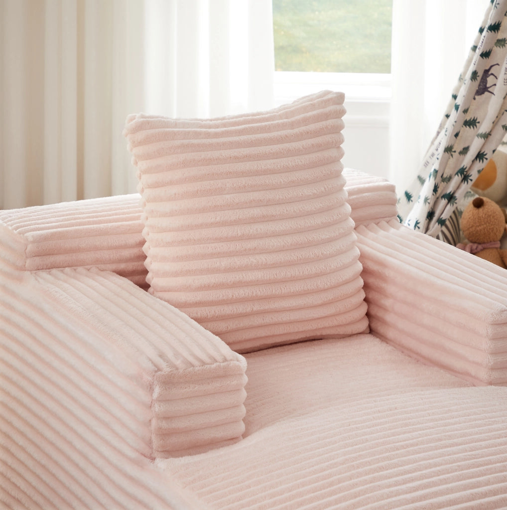 Divano chaise longue rosa in velluto a coste senza montaggio