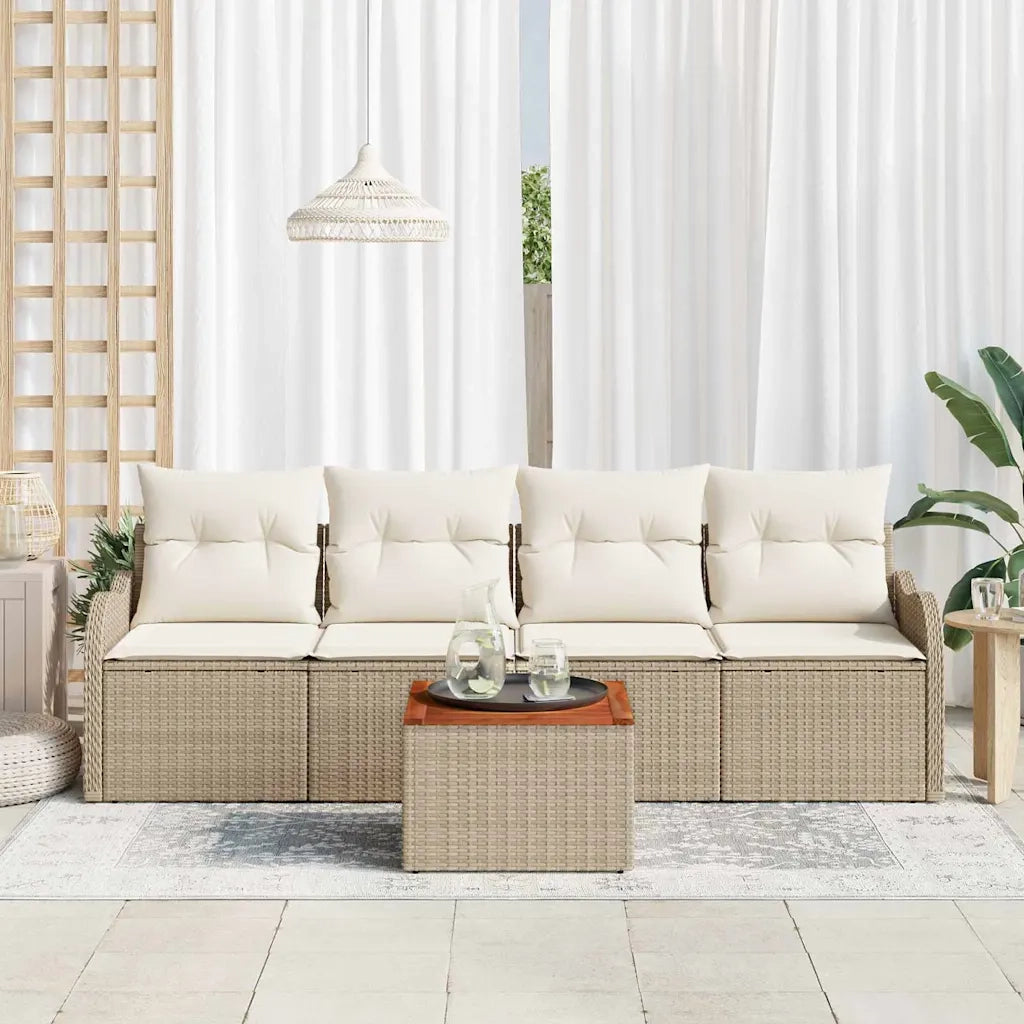 Set Divano da Giardino 5 pcs Beige e Crema polyrattan 3356055
