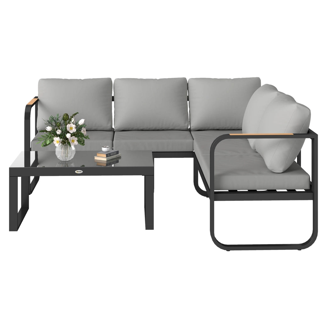 Set da Giardino 3 Pezzi ¨C Zephmum ¨C Divano Letto 3 Posti, Divano 2 Posti, Tavolino, Grigio e Nero