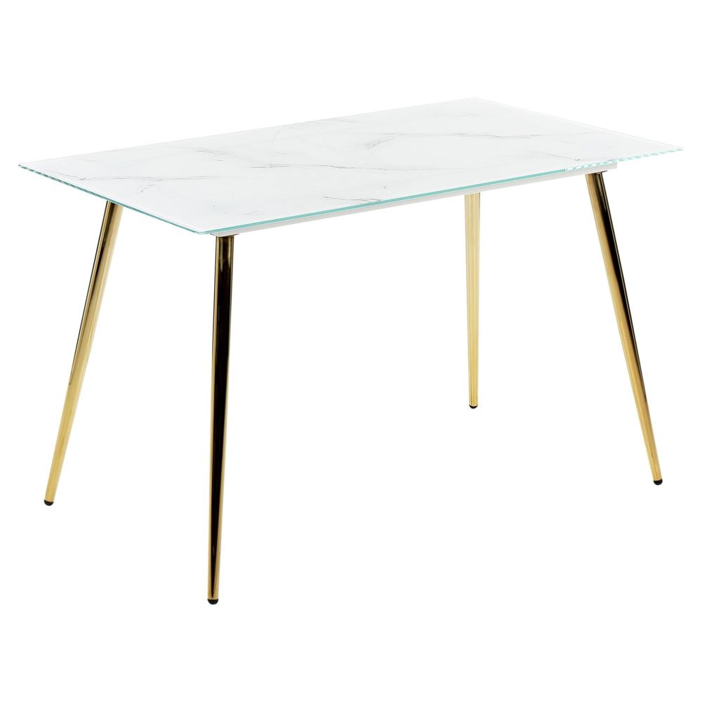 Tavolo da pranzo in vetro temperato bianco dorato 120 x 70 cm effetto marmo soggiorno moderno glam
