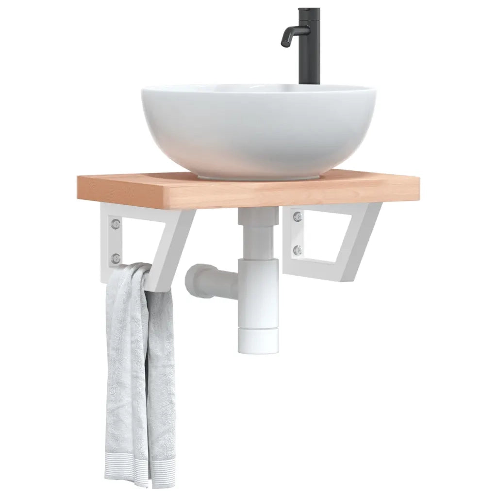 vidaXL Ripiano a Parete per Lavabo in Acciaio e Massello di Faggio