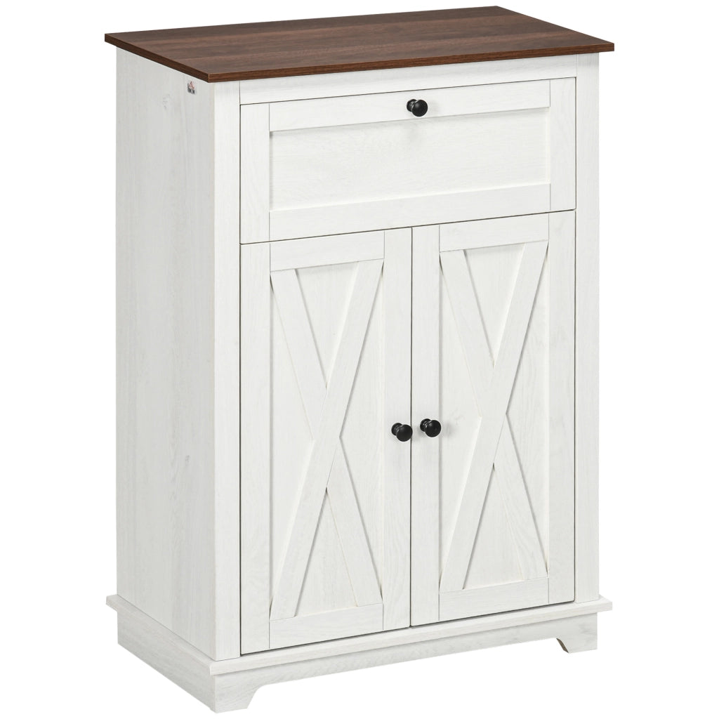 Credenza Bassa da Cucina in Stile Rustico 60x30x87,4 con Cassetto e Armadietto con Ripiano Regolabile in Legno Bianco