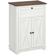 Credenza Bassa da Cucina in Stile Rustico 60x30x87,4 con Cassetto e Armadietto con Ripiano Regolabile in Legno Bianco