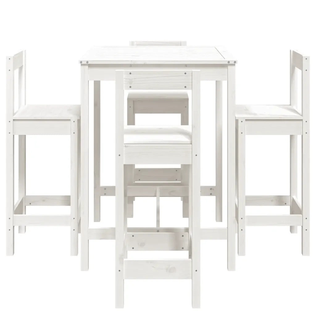 Set Bar da Giardino 5 pz | Set Salotto da Giardino Bianco in Legno Massello di Pino