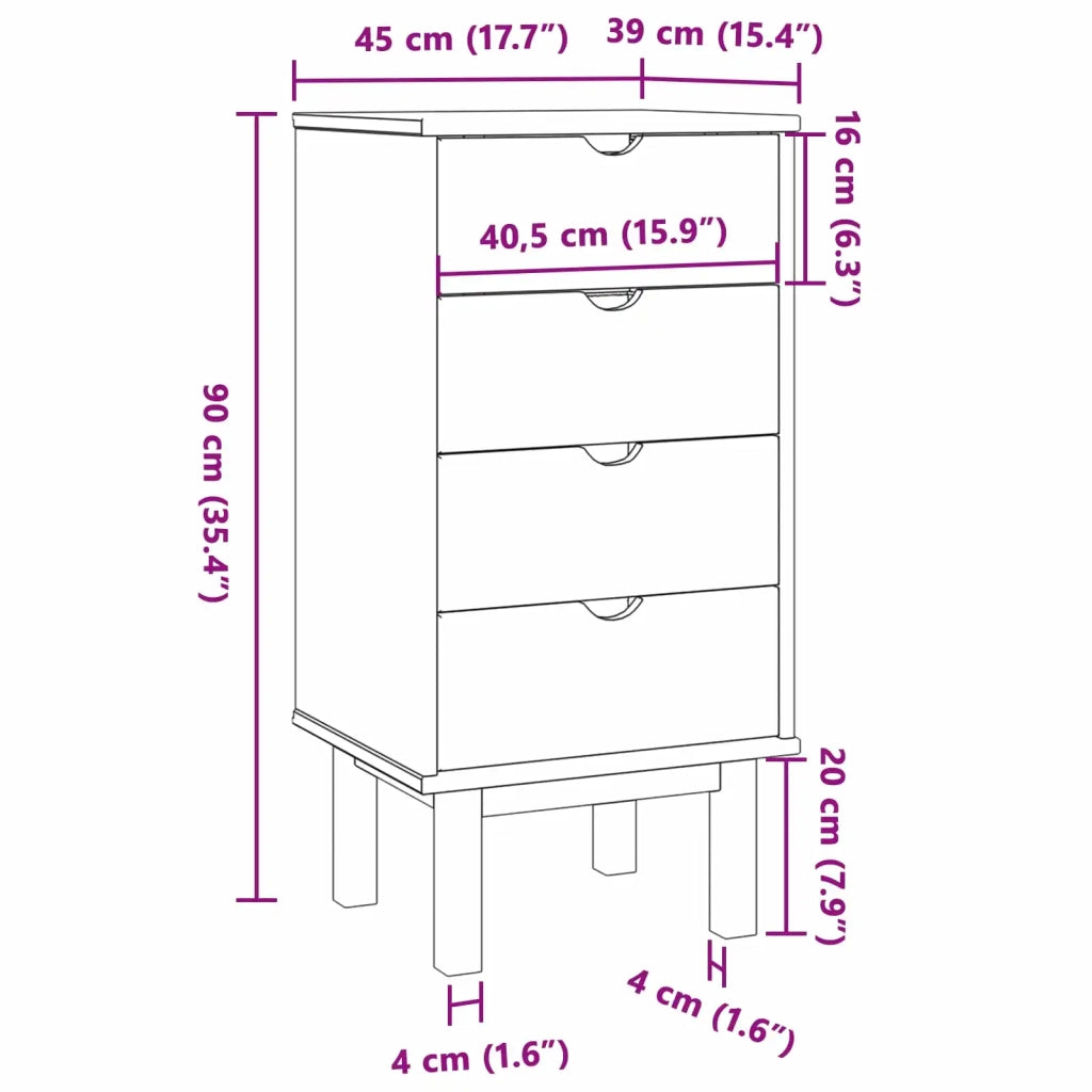 Cassettiera OTTA Nero 45 x 39 x 90 cm Legno Massello di Pino