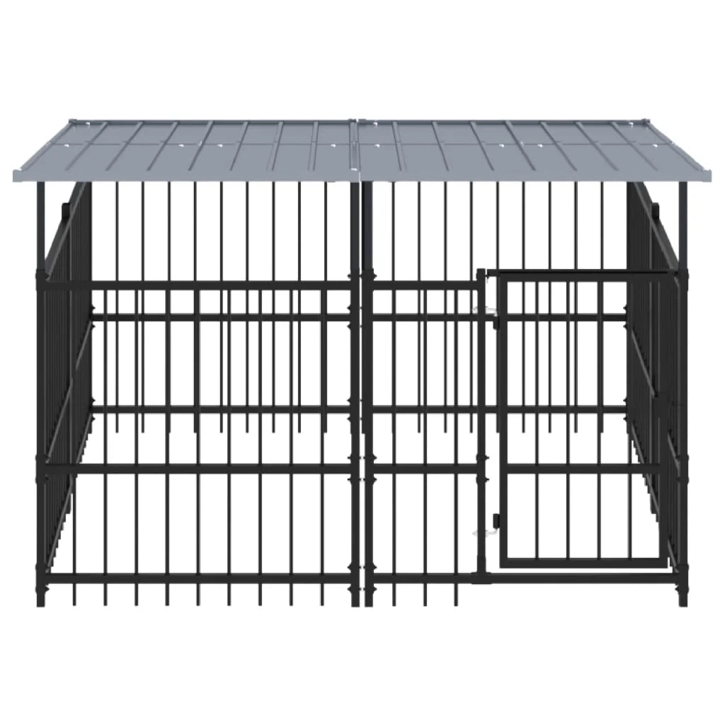 Cuccia gabbia per animali da esterno pac con tetto per cani in acciaio 3,75 m² nero 02_0041760