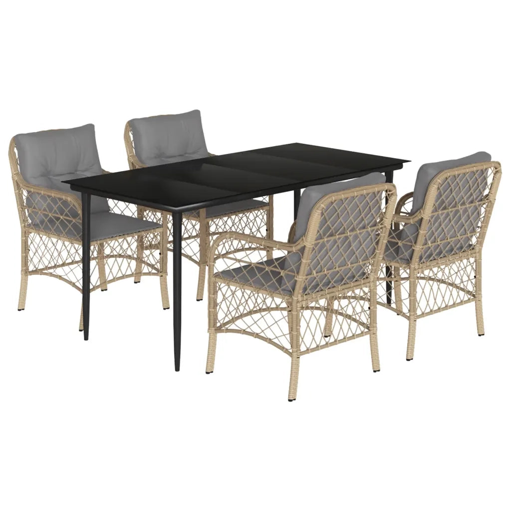 Set Pranzo da Giardino 5 pz con Cuscini Beige Misto Polyrattan