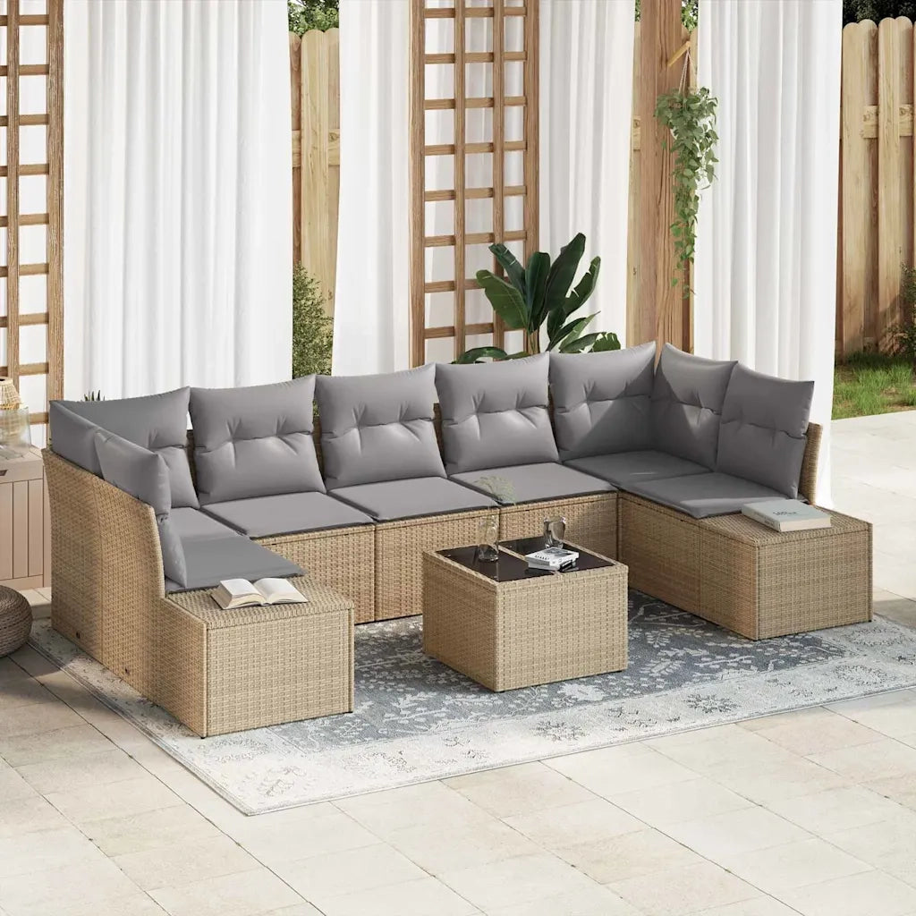 Set Divano da Giardino 8 pcs Beige e grigio polyrattan
