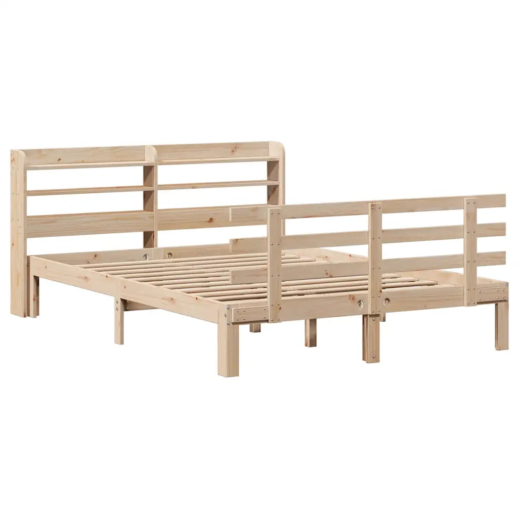 Giroletto con Testiera-Struttura Letto con testiera 135x190 cm in Legno Massello di Pino 980638