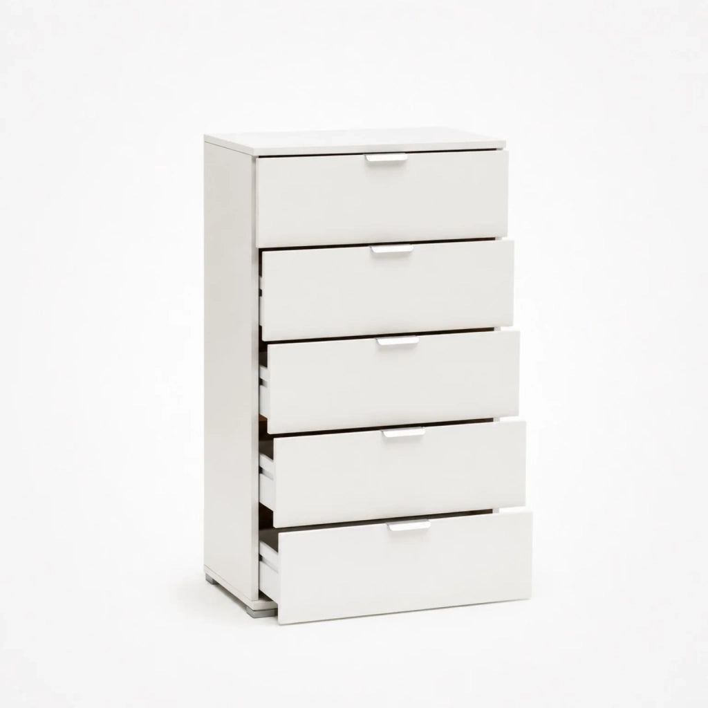 Cassettiera 5 Cassetti Bianca Già Montata | Mobile Salvaspazio 60x103x38 cm | Comò Moderno per Camera da Letto, Bagno e Lavanderia con Guide Scorrevoli