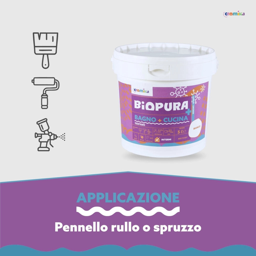 Idropittura traspirante antimuffa interni bagno cucina linea biopura cromika *** formato 5 lt, confezione 1