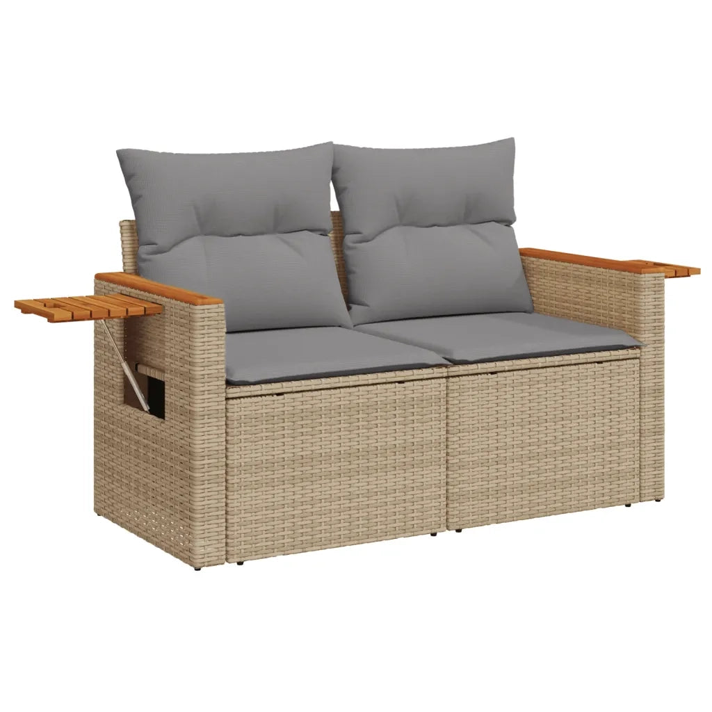 Set Divano da Giardino 5 pz con Cuscini-Sofa da Giardino-Divanetto da esterno Beige in Polyrattan 140697