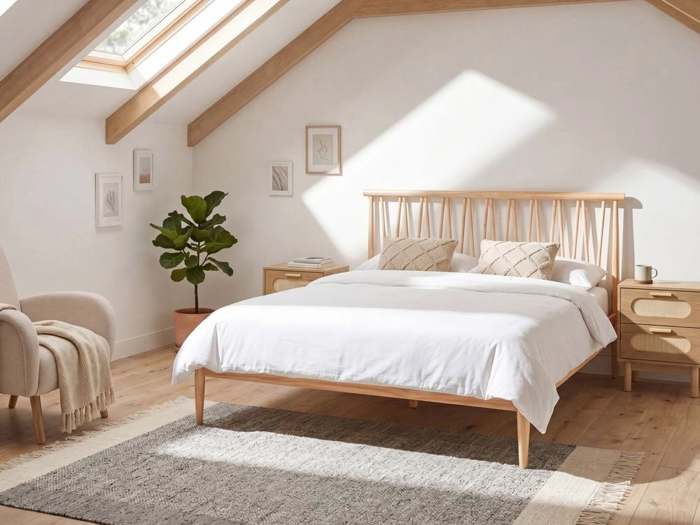 Letto matrimoniale con testiera e struttura in legno di pino con doghe 180x200cm marrone chiaro camera da letto stile moderno