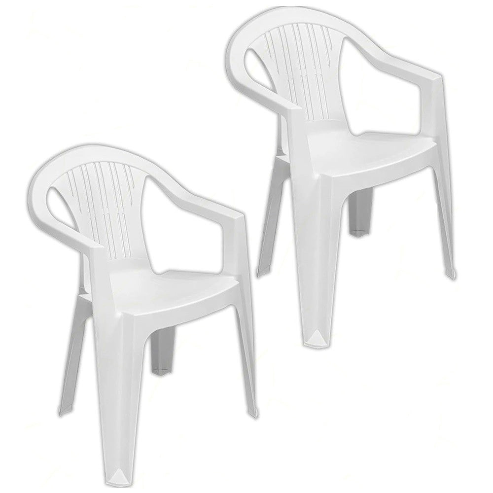 Trade Shop - Set 2 Pz Sedia Ratak Schienale Basso Monoblocco Bianca Opaca Con Braccioli 021048 -