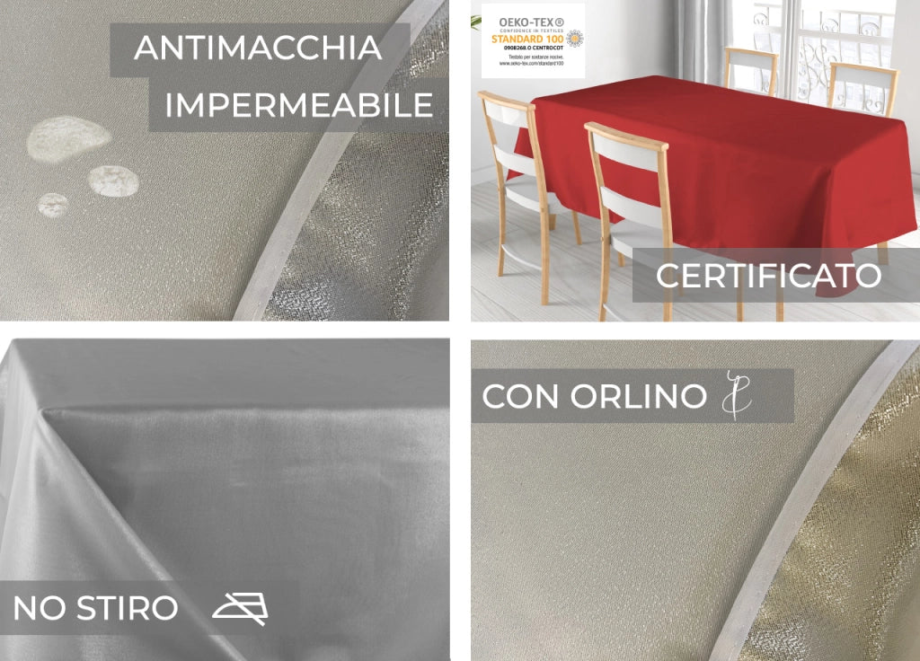 Tovaglia Cucina Soggiorno Antimacchia Idrorepellente In Lurex Tinta Unita - Rotonda 160cm - Crema-Oro
