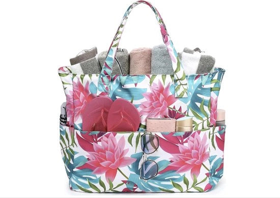 Borsa da spiaggia grande con chiusura a cerniera Tote Bag Shopper impermeabile e resistente al sabbio con chiusura a cerniera Borsa da piscina Borsa da fitness Borsa per la famiglia con disegno lotus Stile moderno