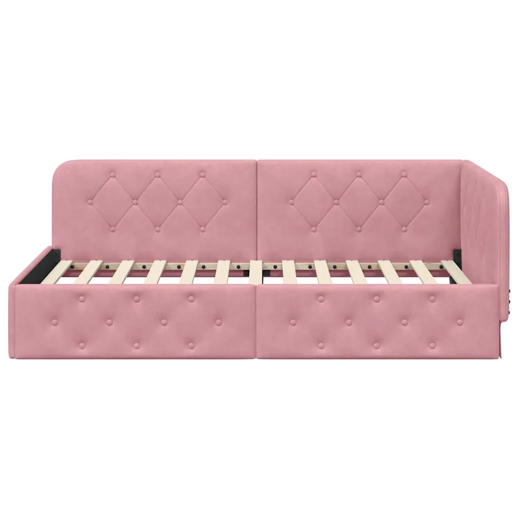 Cornice del letto ad angolo Rosa 100 x 200 cm Velluto 42016546