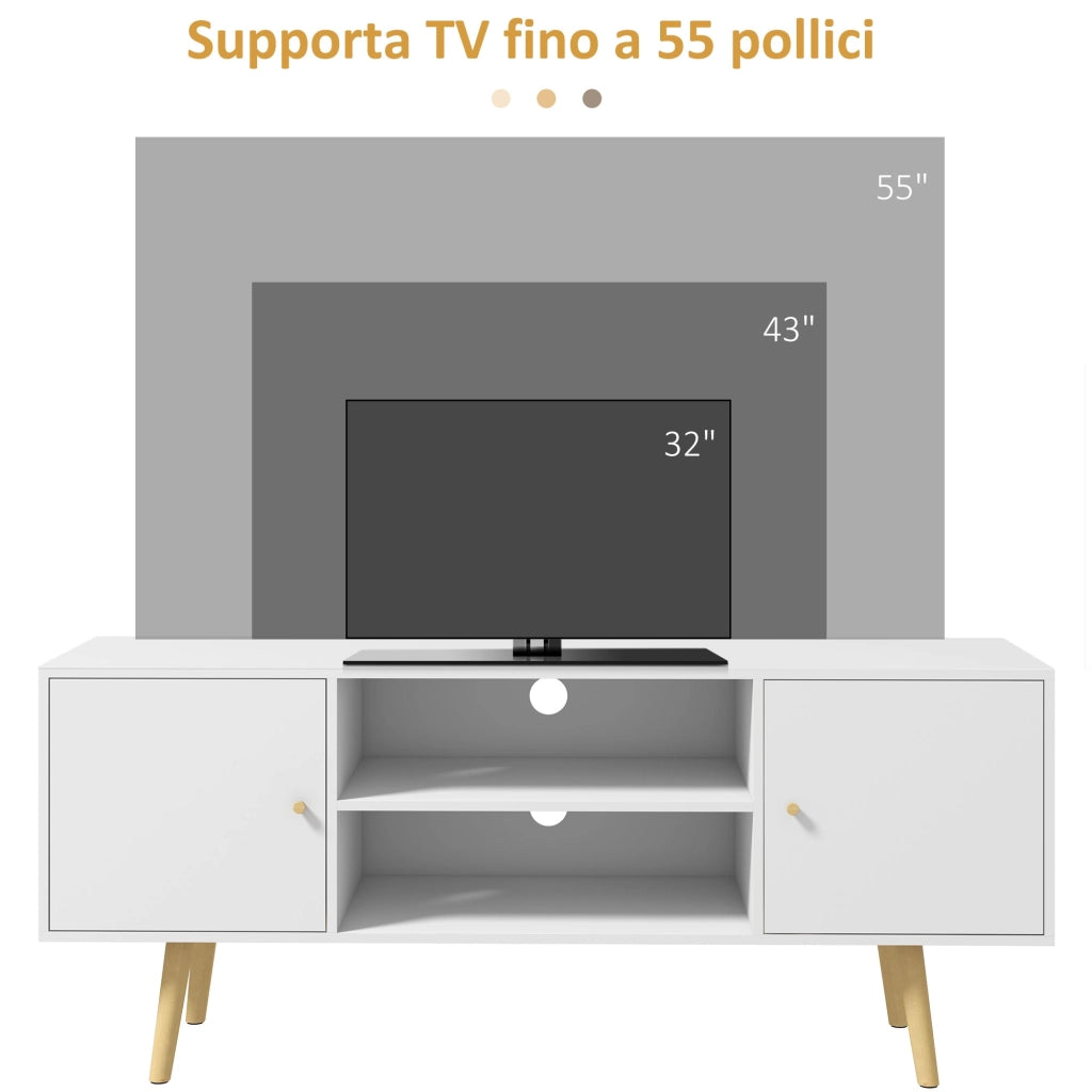 Mobile TV 55" max con 2 Armadietti e 2 Ripiani Aperti 120x34x50 cm in Legno e Truciolato Bianco