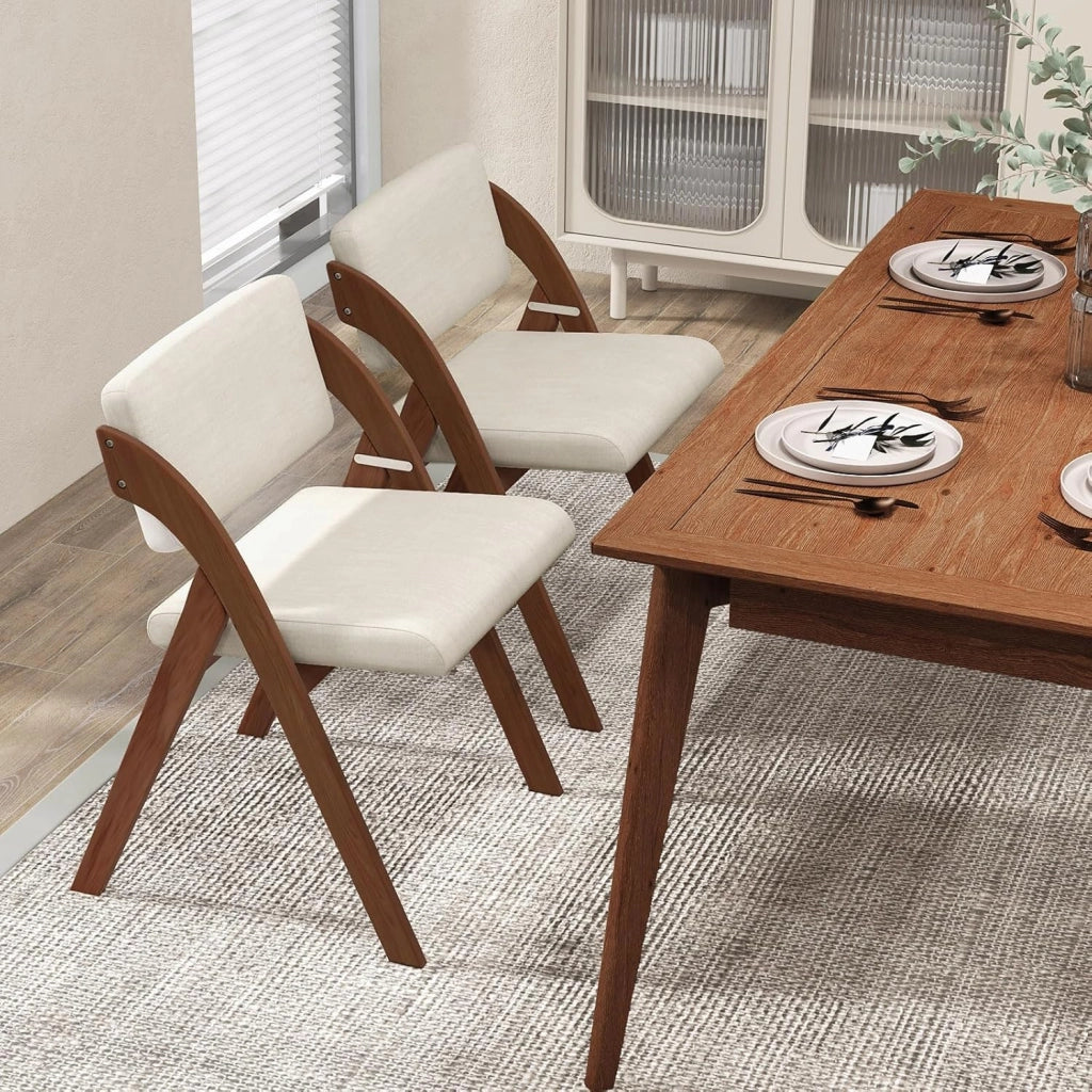 Set 2 Sedie da Pranzo, Sedia da Cucina Pieghevole con Gambe in Legno di Gomma, Sedile e Schienale Imbottiti, Sedia Portatile per Casa Ufficio Matrimonio, Portata 160 kg (Marrone)